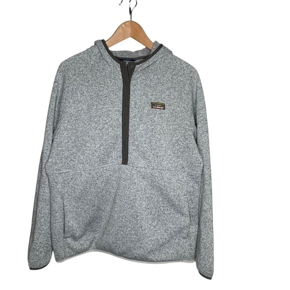 Ll Bean Womens Sweater Fleece Hooded 1/2 Button Jacket size Large Gray Pullover - Picture 3 of 9